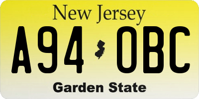 NJ license plate A94OBC