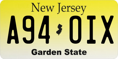 NJ license plate A94OIX