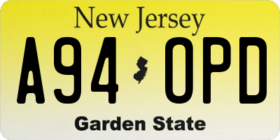 NJ license plate A94OPD
