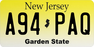 NJ license plate A94PAQ