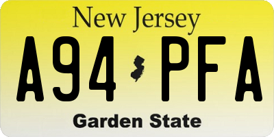 NJ license plate A94PFA