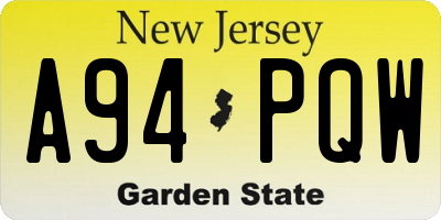 NJ license plate A94PQW