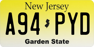 NJ license plate A94PYD