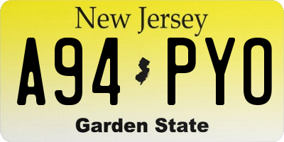 NJ license plate A94PYO