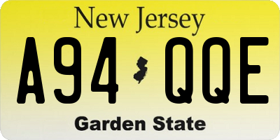 NJ license plate A94QQE