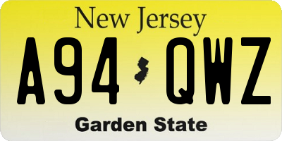 NJ license plate A94QWZ