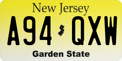 NJ license plate A94QXW