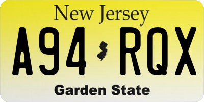 NJ license plate A94RQX