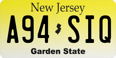 NJ license plate A94SIQ