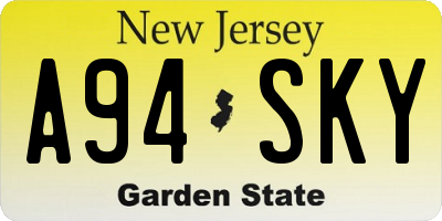 NJ license plate A94SKY