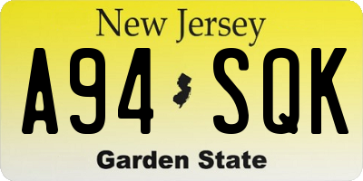 NJ license plate A94SQK