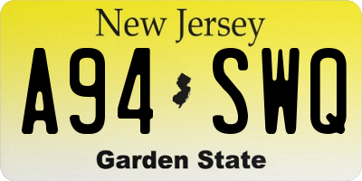 NJ license plate A94SWQ