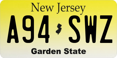 NJ license plate A94SWZ