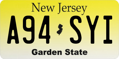 NJ license plate A94SYI