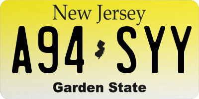 NJ license plate A94SYY