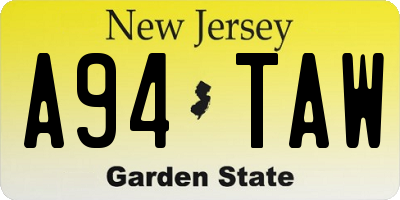 NJ license plate A94TAW