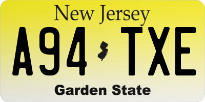 NJ license plate A94TXE