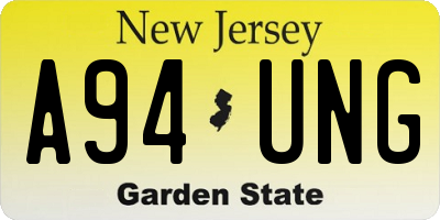 NJ license plate A94UNG