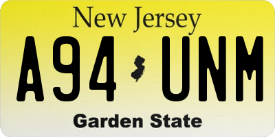NJ license plate A94UNM