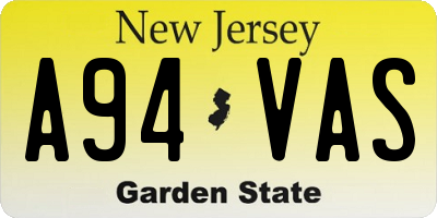 NJ license plate A94VAS