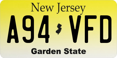 NJ license plate A94VFD