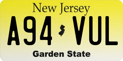 NJ license plate A94VUL