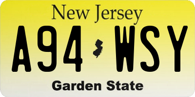 NJ license plate A94WSY