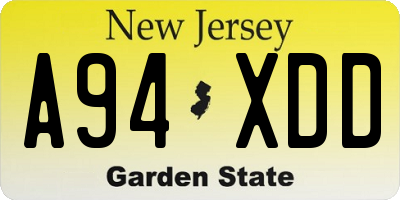 NJ license plate A94XDD