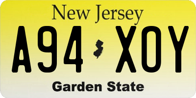 NJ license plate A94XOY