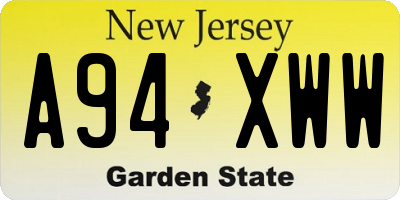 NJ license plate A94XWW