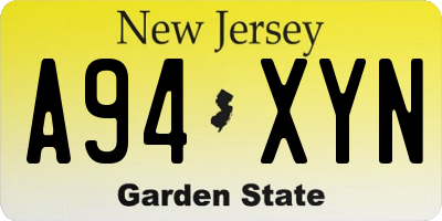NJ license plate A94XYN