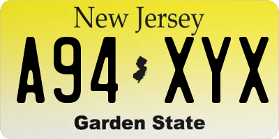 NJ license plate A94XYX