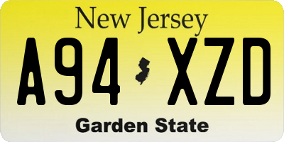 NJ license plate A94XZD