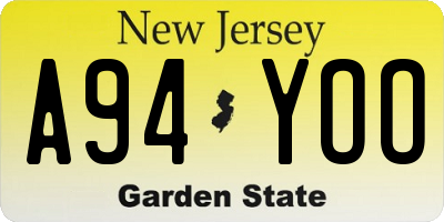 NJ license plate A94YOO