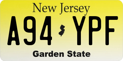 NJ license plate A94YPF