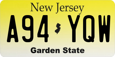 NJ license plate A94YQW