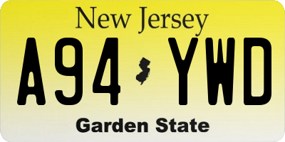 NJ license plate A94YWD