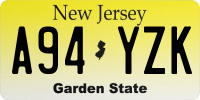 NJ license plate A94YZK
