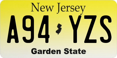 NJ license plate A94YZS