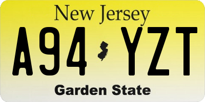 NJ license plate A94YZT