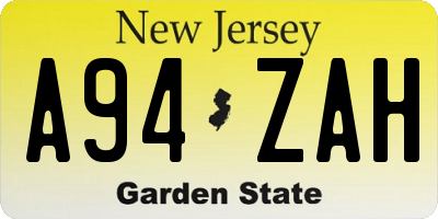 NJ license plate A94ZAH