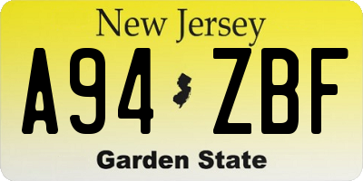 NJ license plate A94ZBF