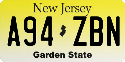 NJ license plate A94ZBN