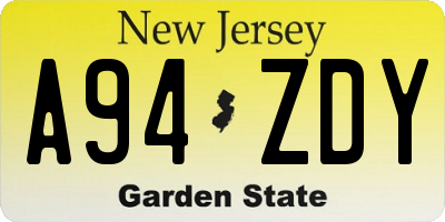NJ license plate A94ZDY