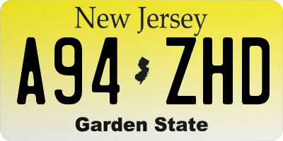 NJ license plate A94ZHD