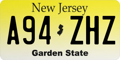 NJ license plate A94ZHZ