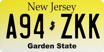 NJ license plate A94ZKK