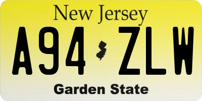 NJ license plate A94ZLW