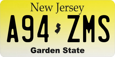 NJ license plate A94ZMS
