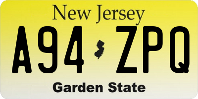 NJ license plate A94ZPQ